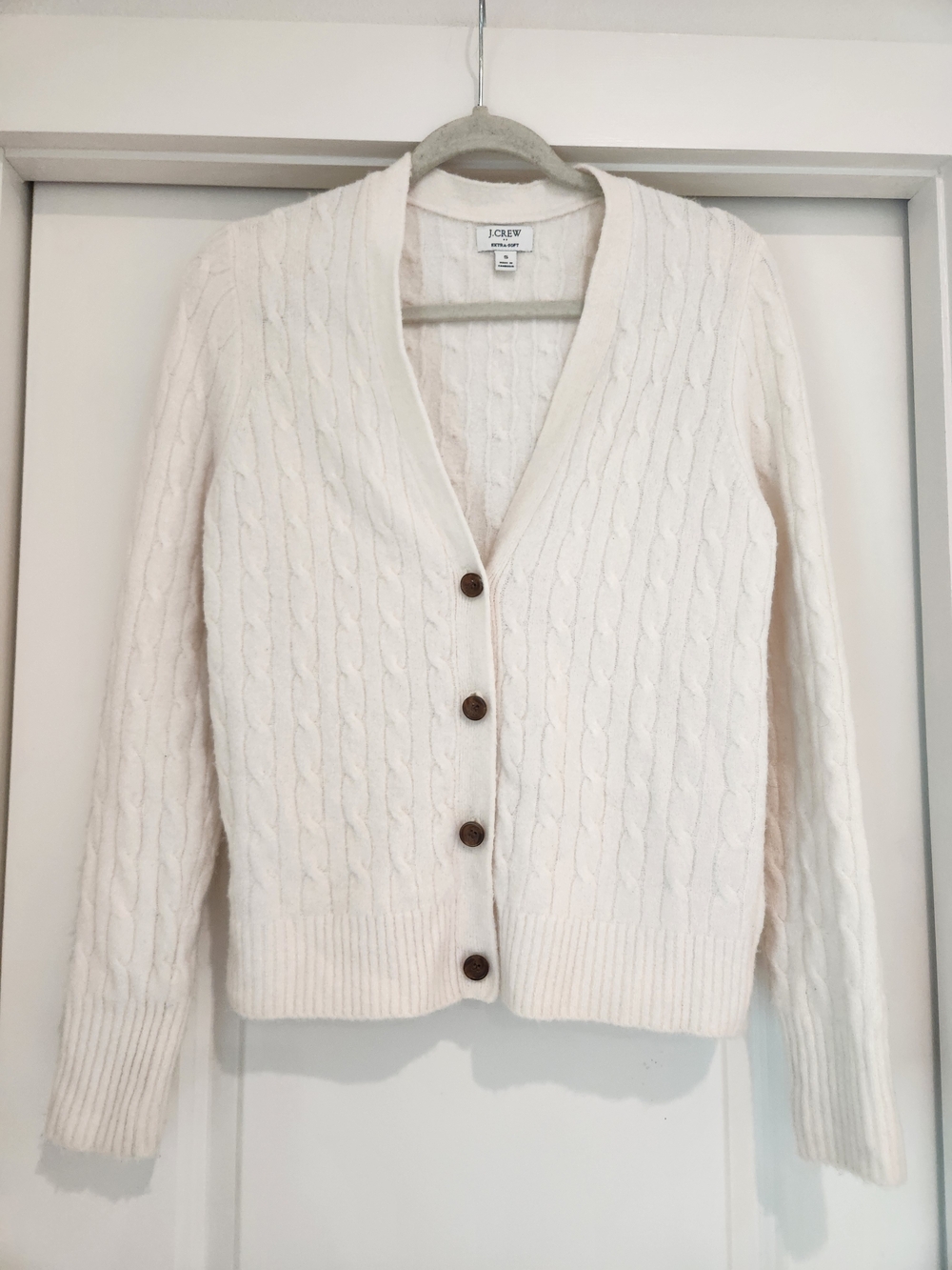 J. Crew 'Extra Soft' White Cable-Knit Button Cardigan Sweater Size S